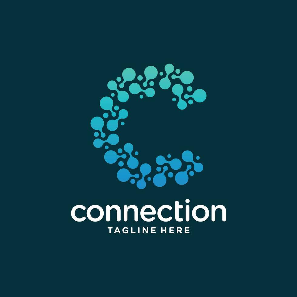 Connection logo design with letter C creative concept Premium Vector