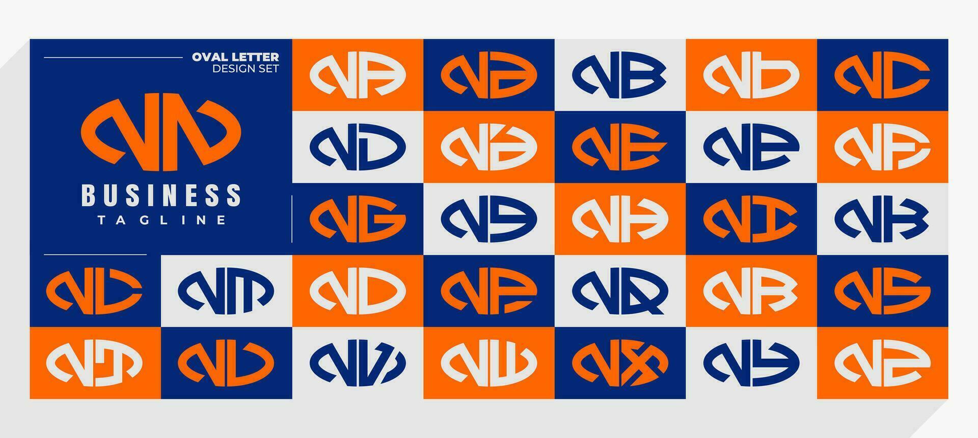 Set of abstract line oval letter N NN logo design vector