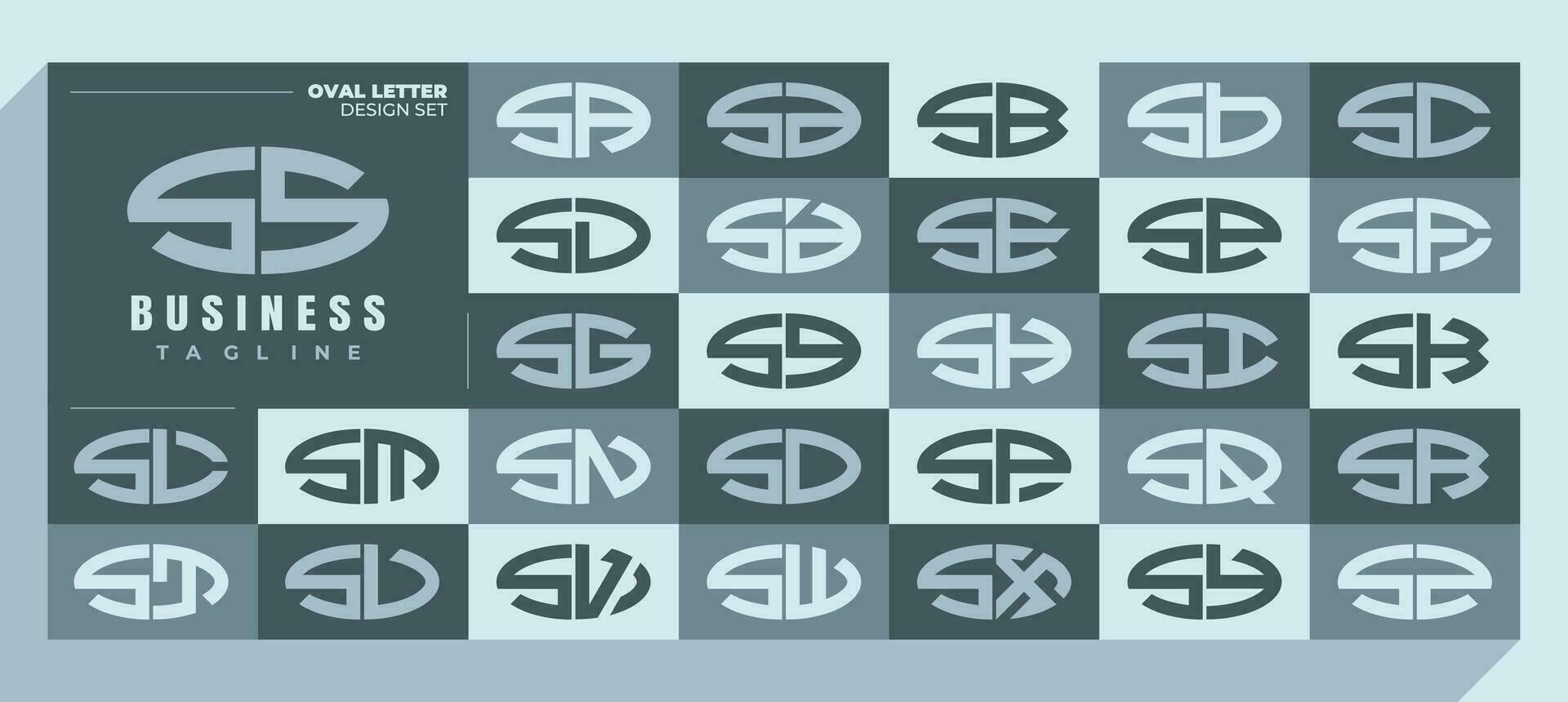 Modern curve ellipse letter S SS logo design bundle vector