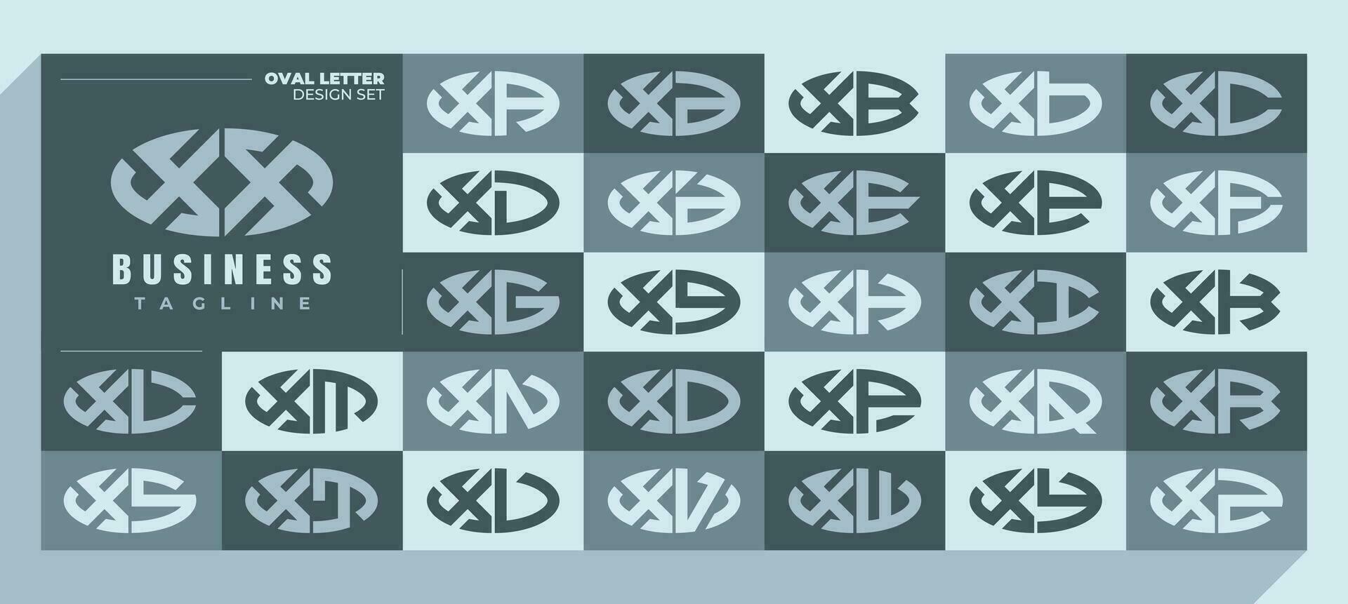 Modern curve ellipse letter X XX logo design bundle vector