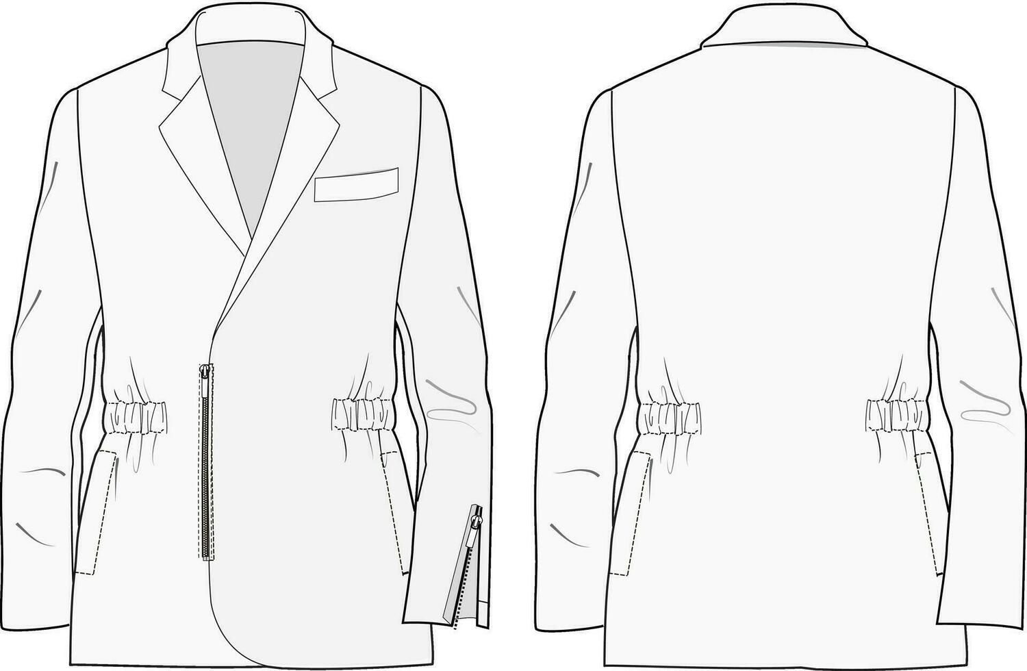 Suit jacket Mens office wear Vector technical sketch Mockup template