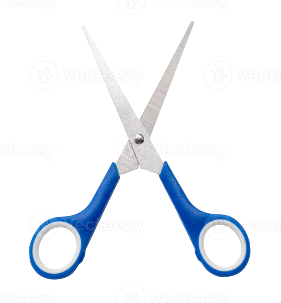 Small multipurpose scissors with blue handle isolated with clipping path in png file format