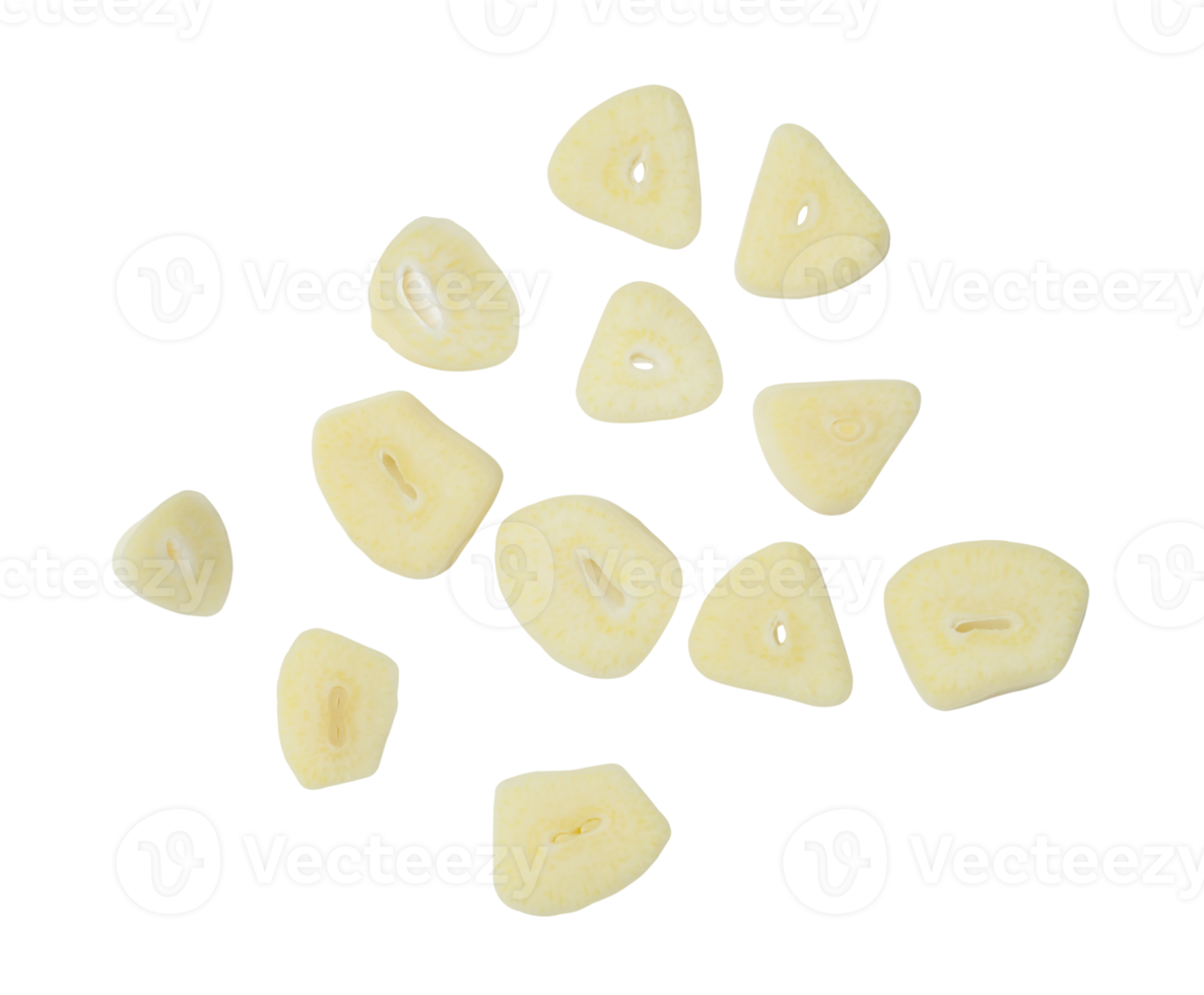 Top view set of white garlic slices isolated with clipping path in png file format