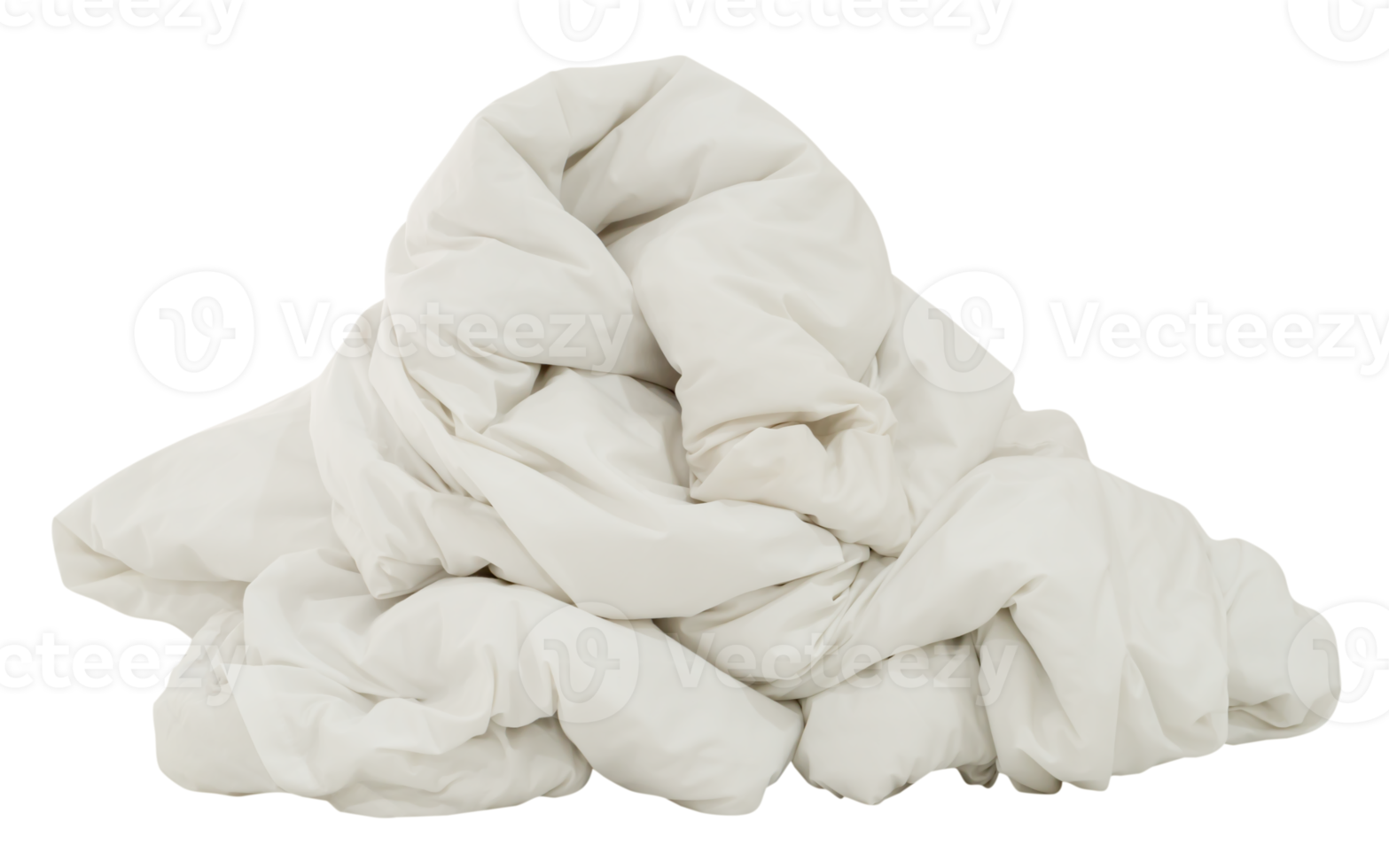 White crumpled blanket in hotel room leaved untidy after guest's use over night isolated with clipping path in png file format.