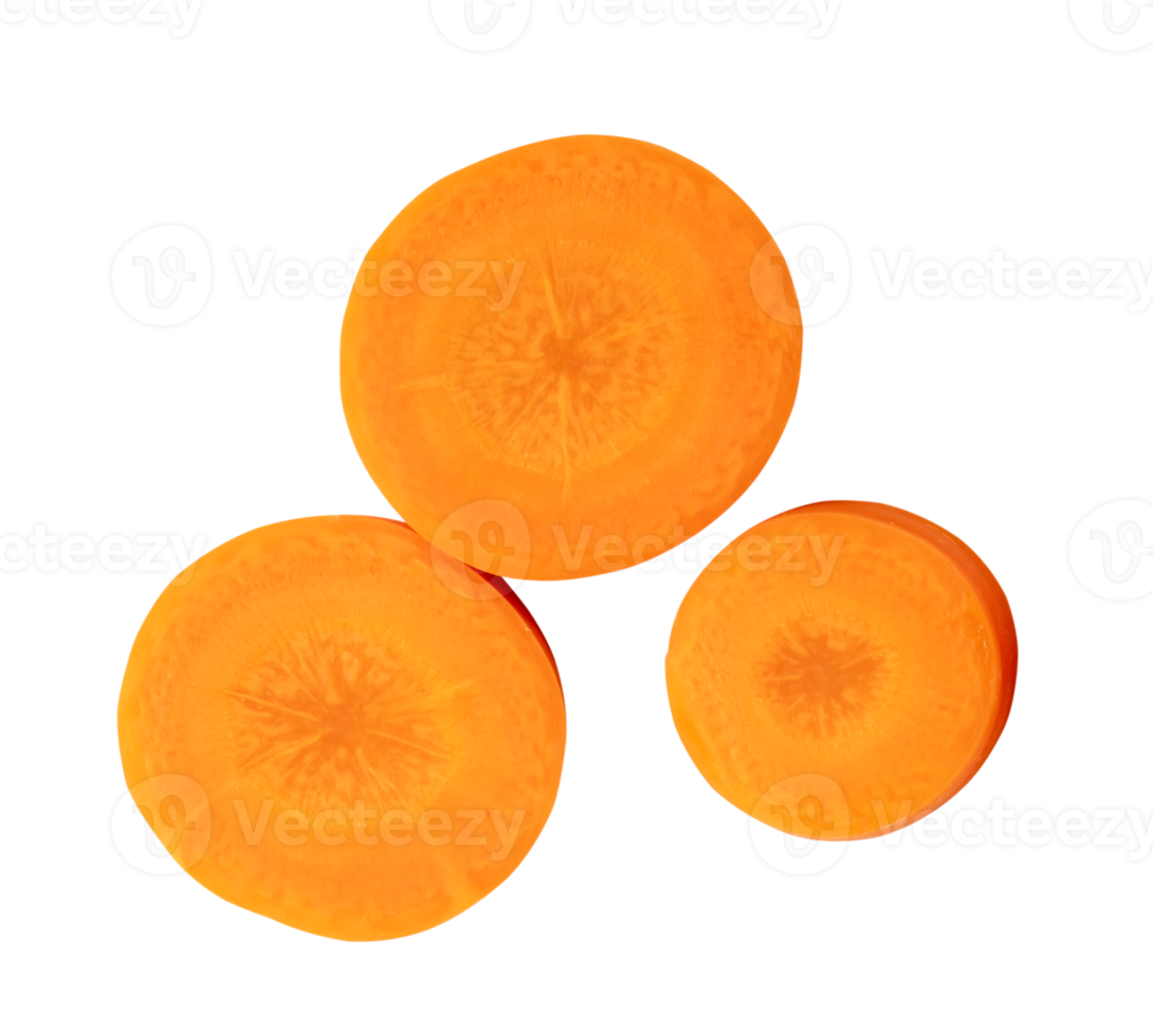 Top view of beautiful orange carrot slices in set isolated with clipping path in png file format