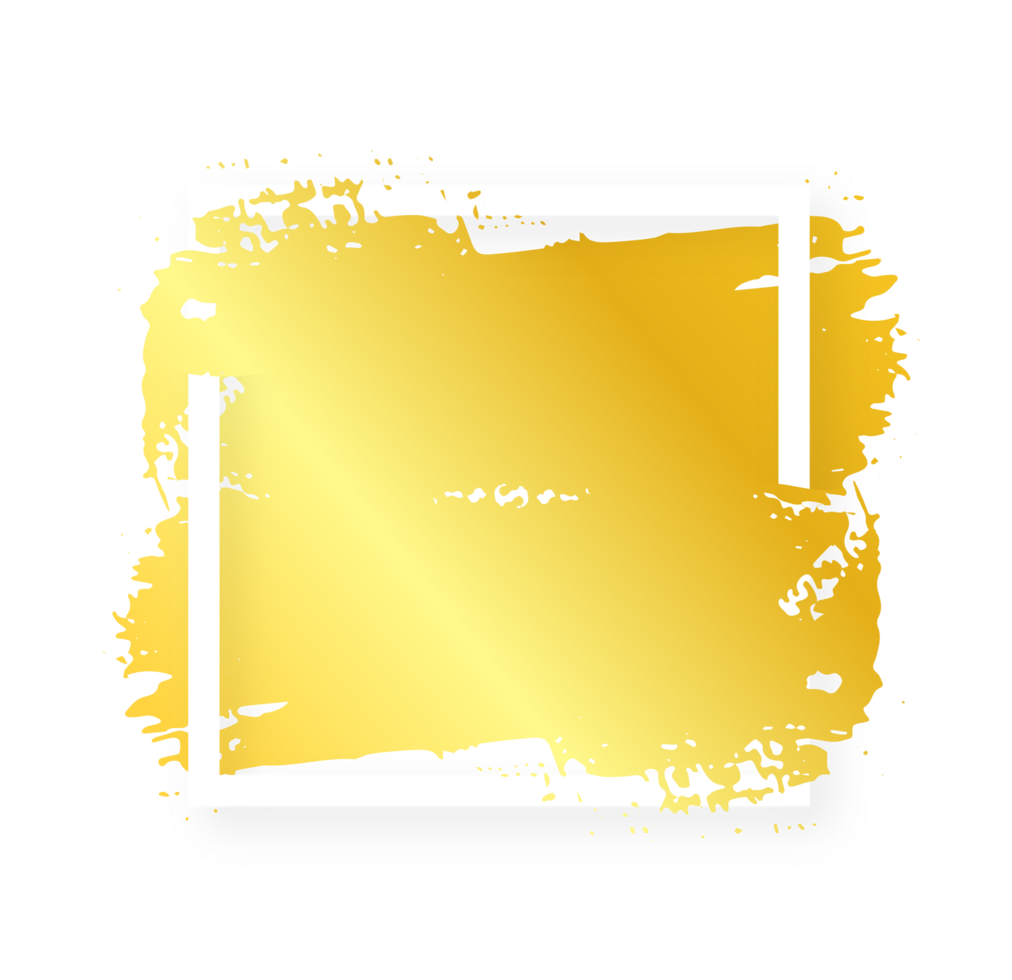 golden color luxury ink paint brush strokes isolated square white frame design. Graphic design elements grunge hand painted style concept for text information boxes, ads, offer, big, mega sale. png
