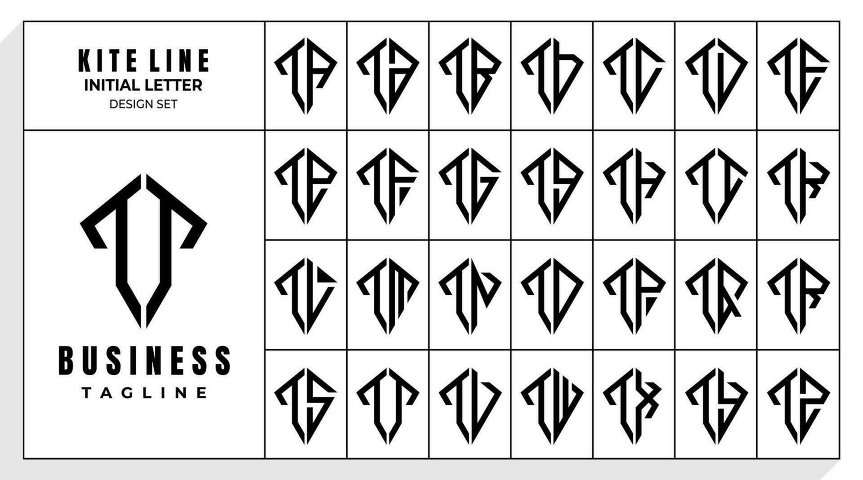 Set of abstract line kite letter T TT logo design vector