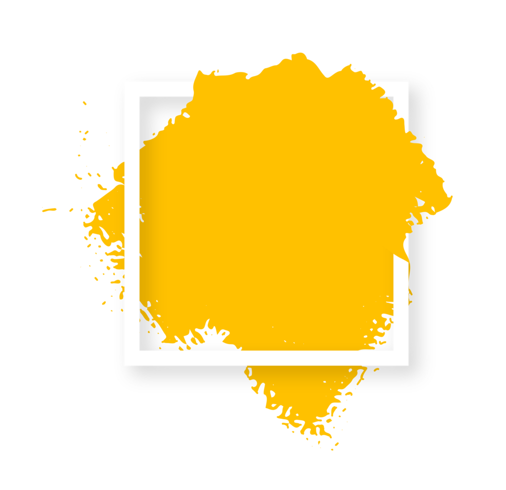 yellow color ink paint brush strokes isolated square white frame design. Graphic design elements grunge hand painted style concept for text information boxes, ads, offer, big, mega and flash sale. png