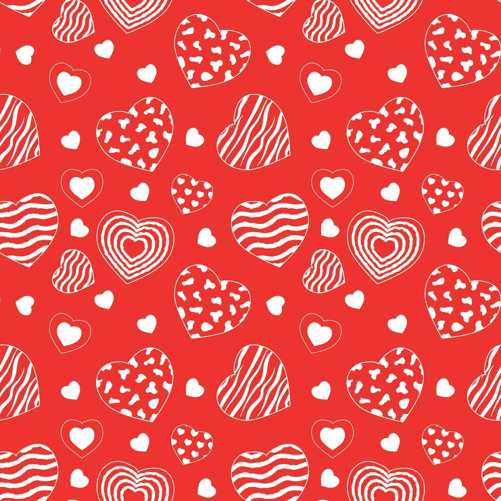 el modelo es sin costura con corazones en rojo. San Valentín día modelo para papel, para embalaje para antecedentes. vector