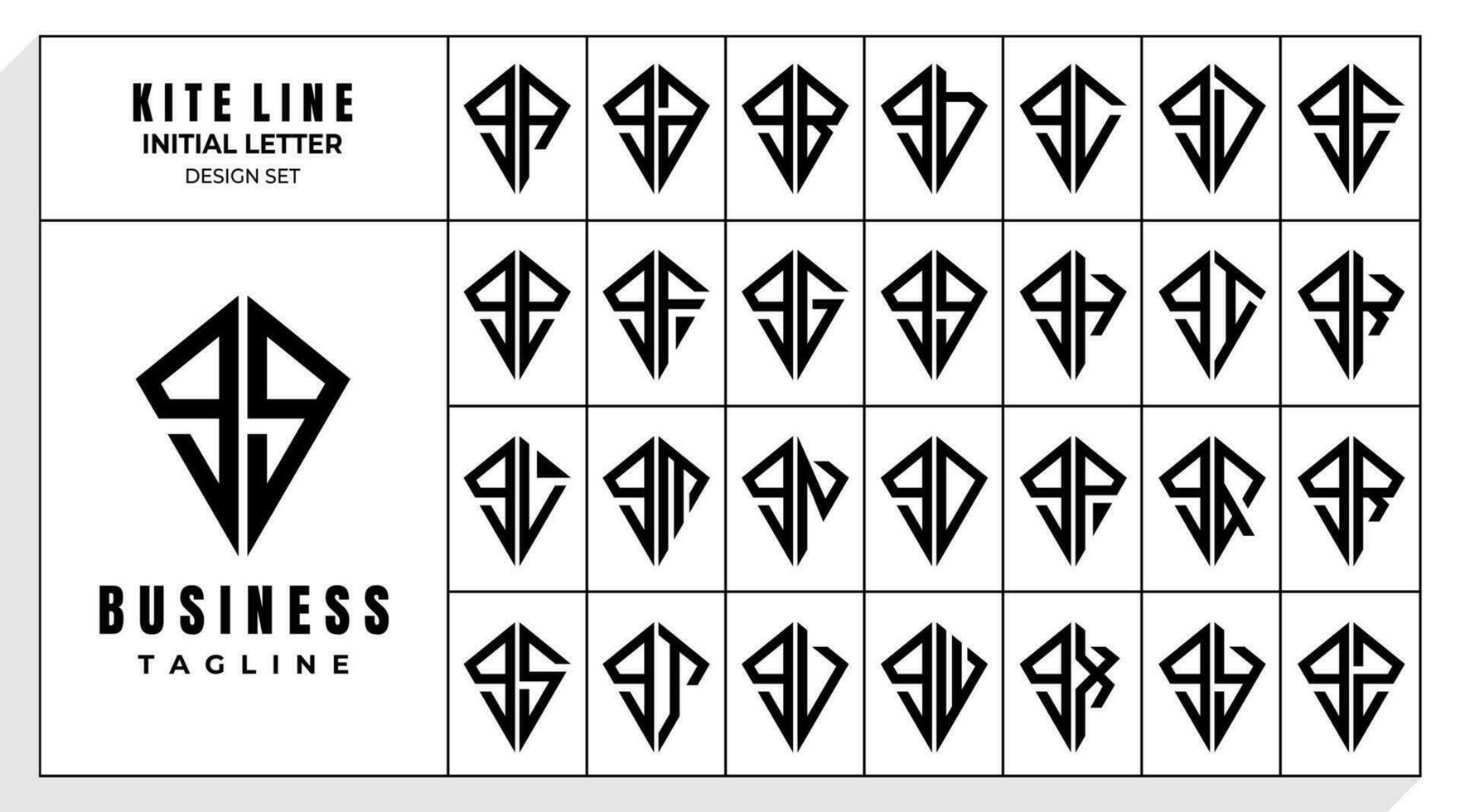 conjunto de resumen línea cometa minúsculas letra sol gg logo, número 9 9 99 diseño vector