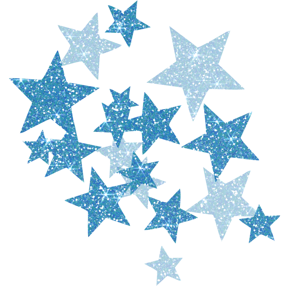 Blue star glitter on transparent backgroud. Design for decorating