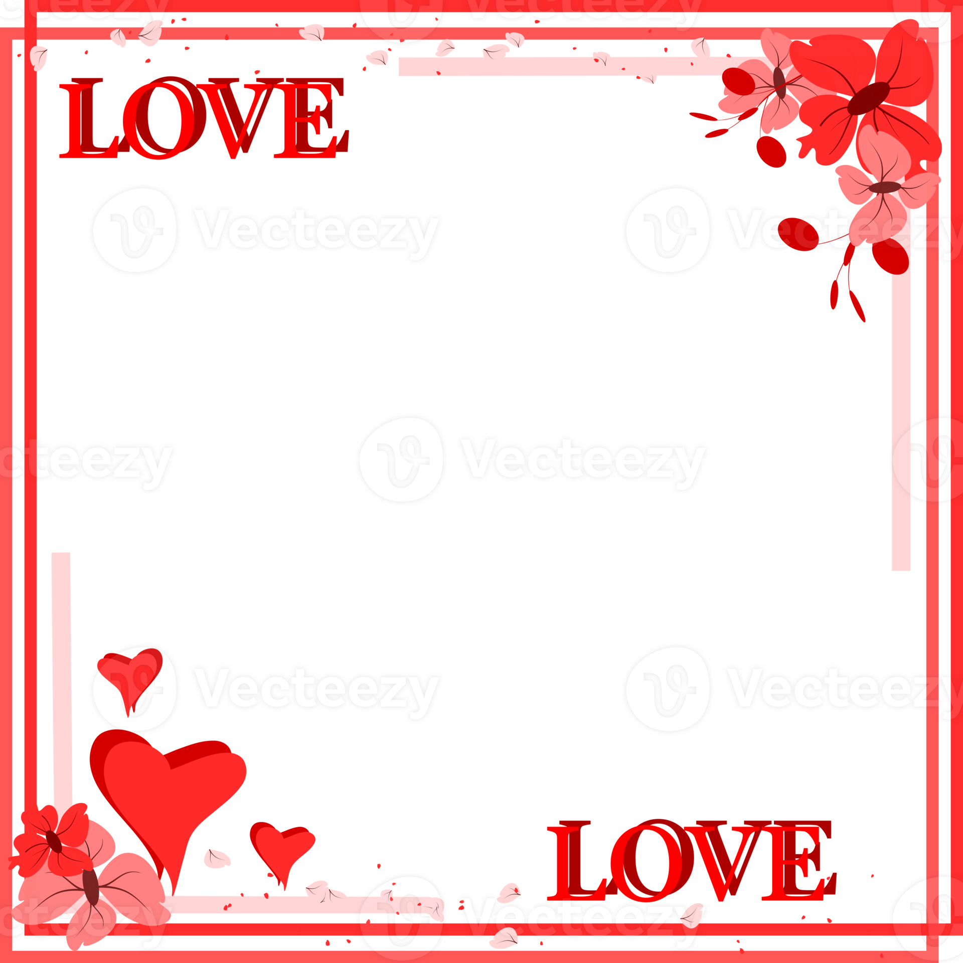 Romantic Frame, Flower Heart Background. Valentine Frame Border