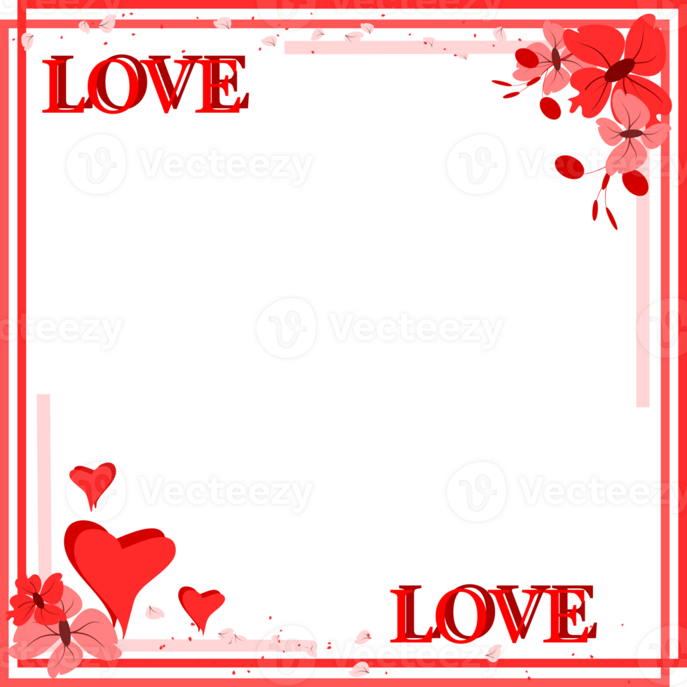 Romantic Frame, Flower Heart Background. Valentine Frame Border. png