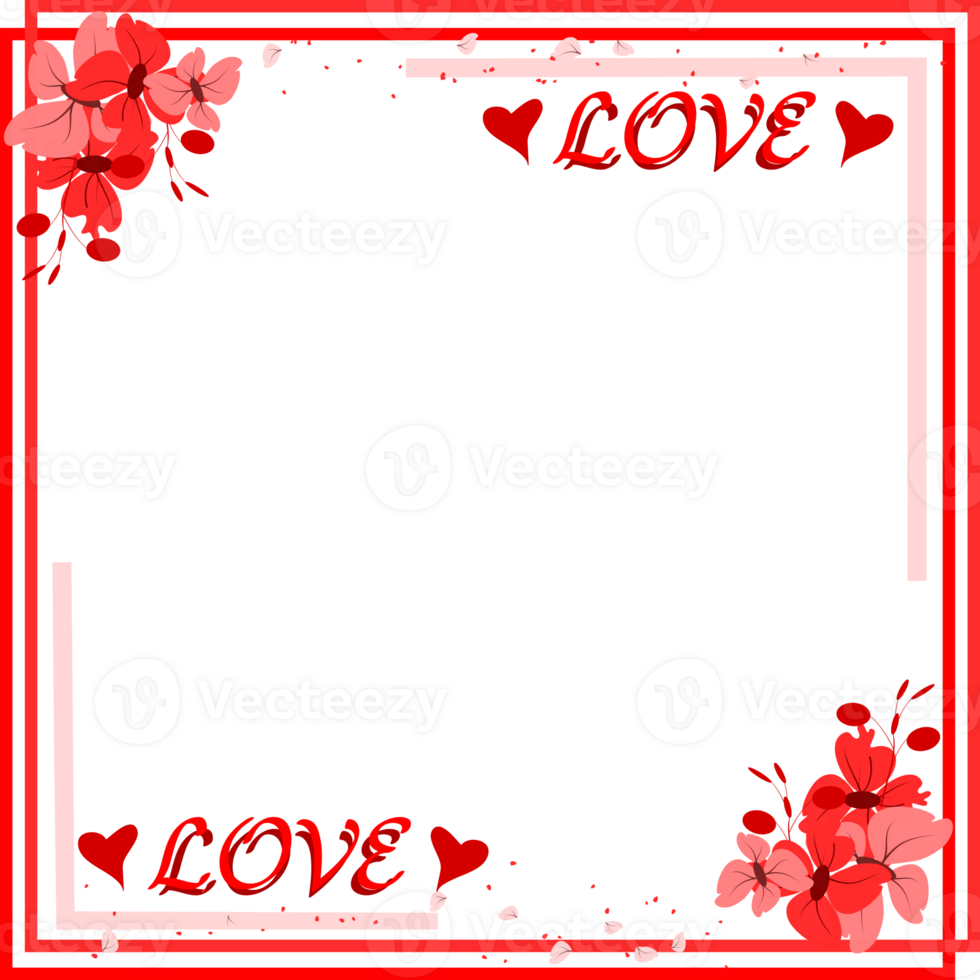 Romantic Frame, Flower Heart Background. Valentine Frame Border. png