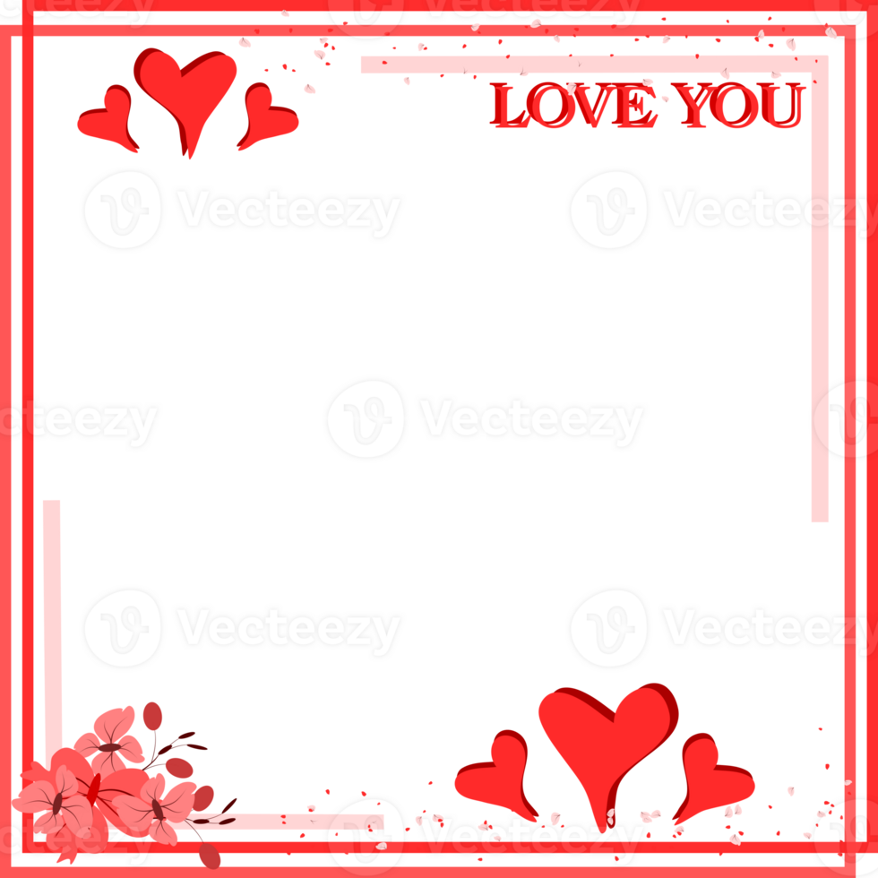 Romantic Frame, Flower Heart Background. Valentine Frame Border. png