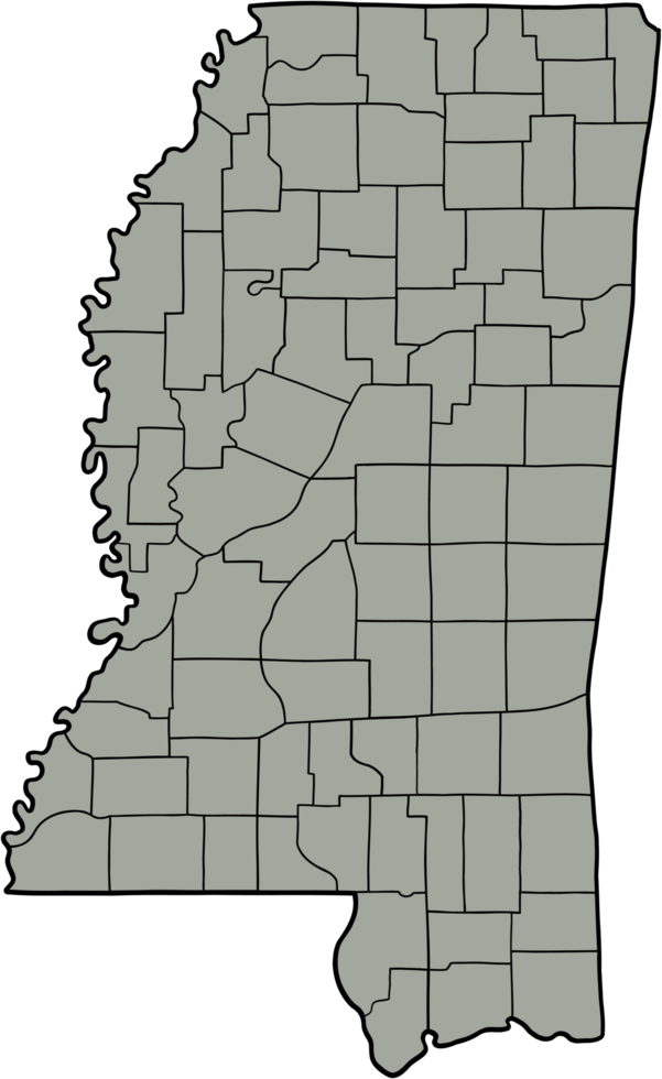 Gekritzel freihändig Zeichnung von Mississippi Zustand Karte. png