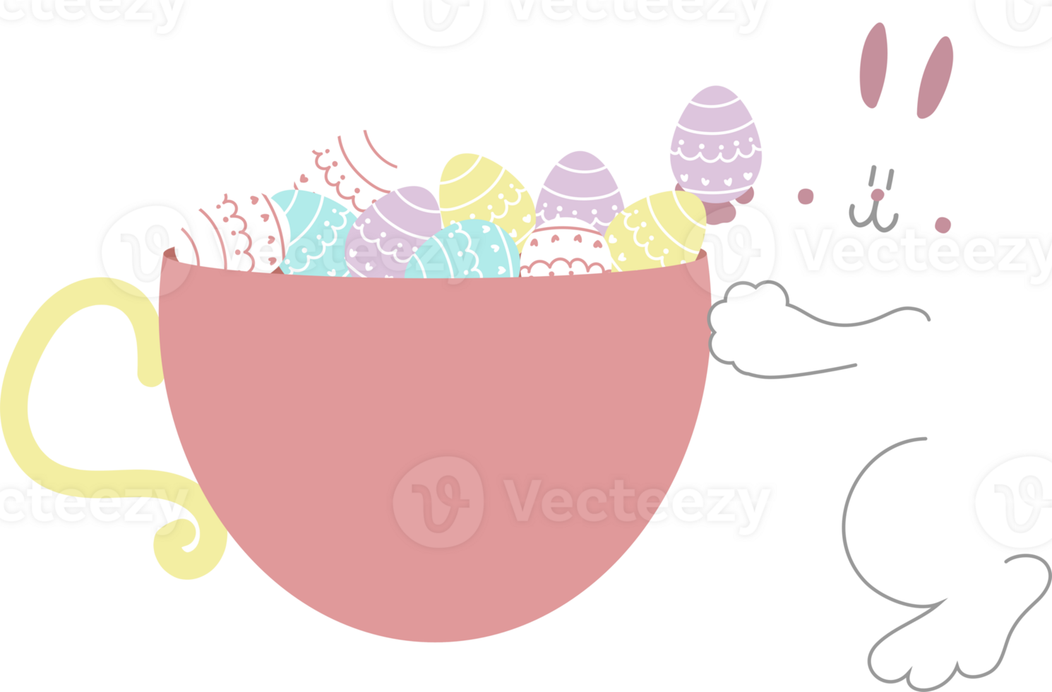 happy easter with bunny rabbit and cup of egg, flat png transparent element character design