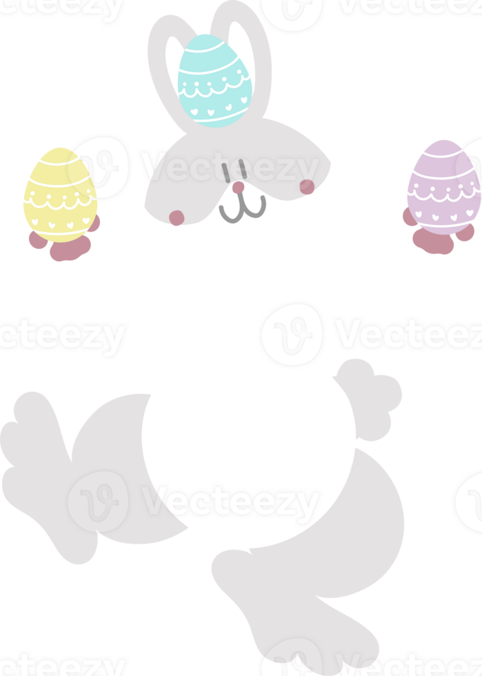 happy easter with bunny rabbit and egg, flat png transparent element character design