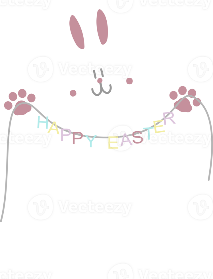 happy easter with bunny rabbit holding happy easter text, flat png transparent element character design