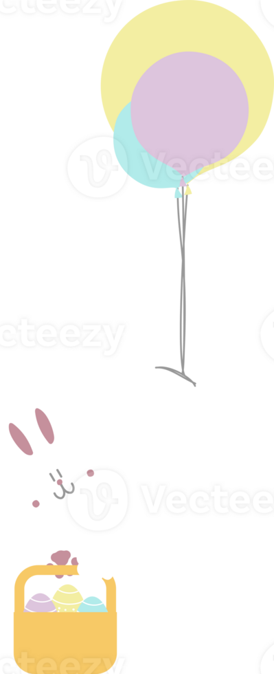 happy easter with bunny rabbit and basket of egg, flat png transparent element character design