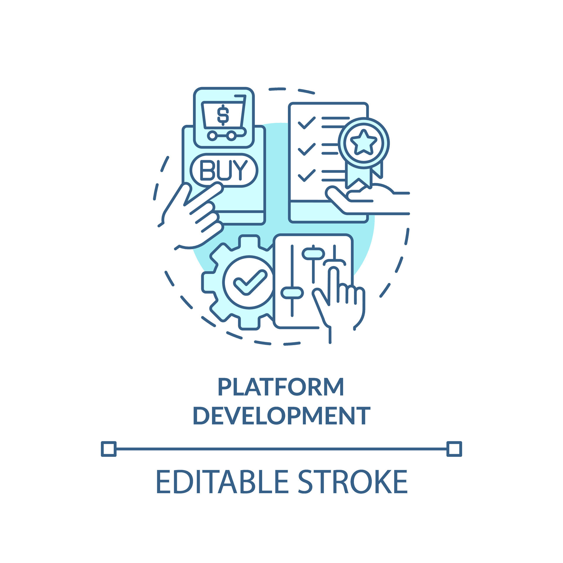 2D editable blue icon platform development concept, simple ...