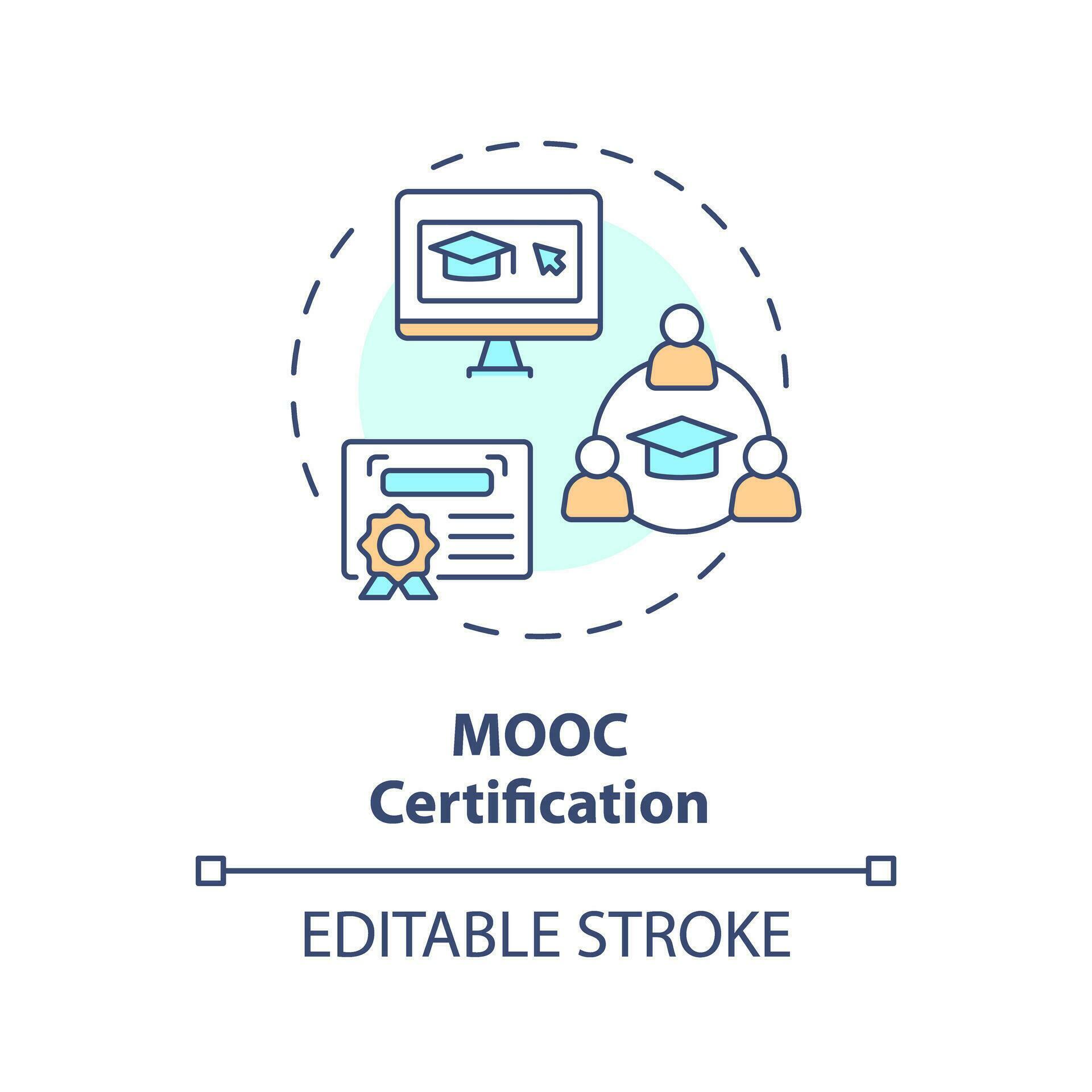 2D editable multicolor icon MOOC certification concept, simple isolated ...