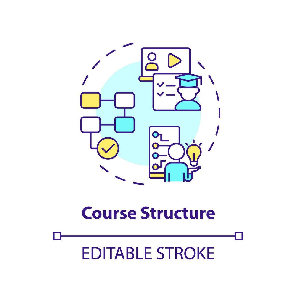 2D editable multicolor icon course structure concept, simple isolated vector, MOOC thin line illustration. vector