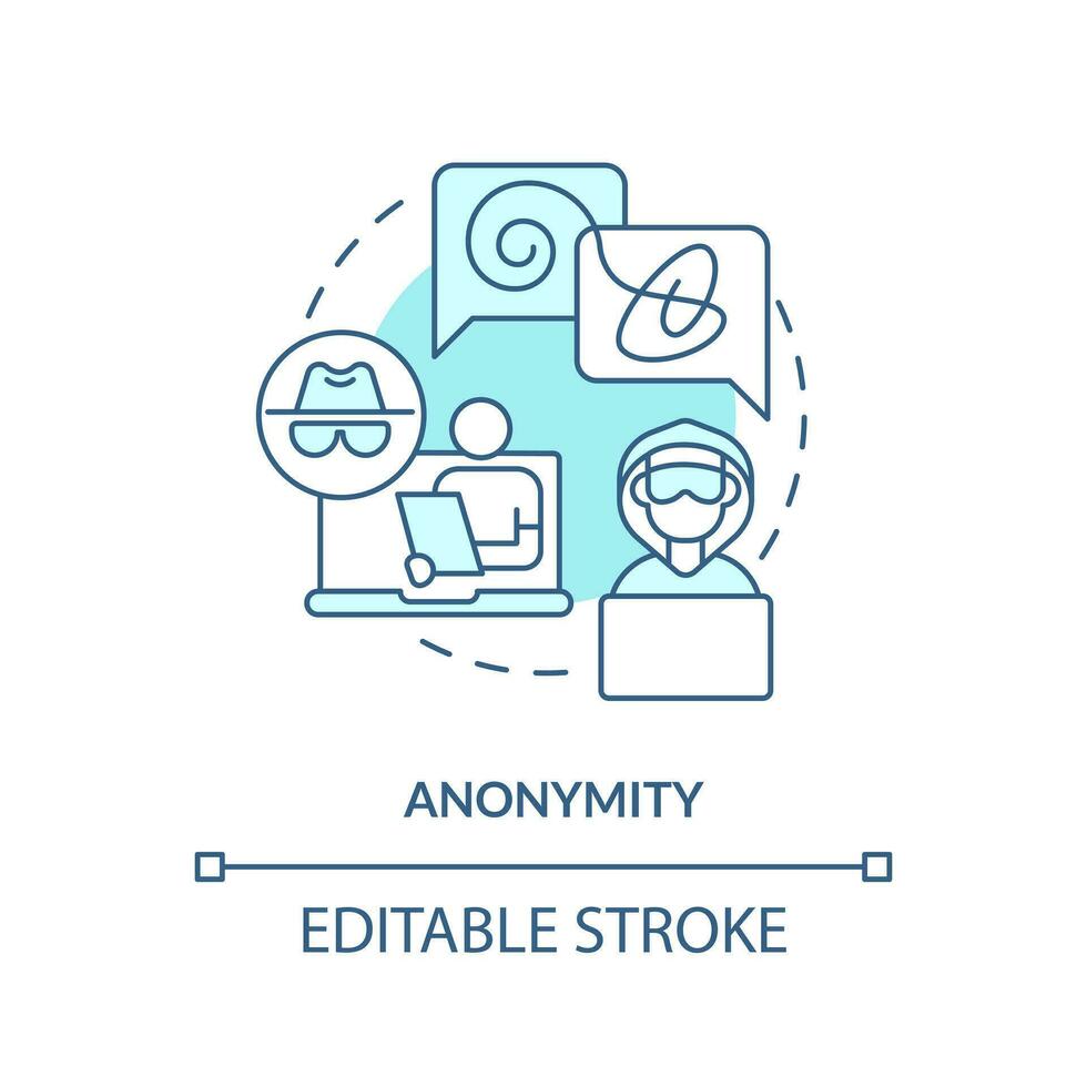 2D editable anonymity thin line blue icon concept, isolated vector, monochromatic illustration representing online therapy. vector