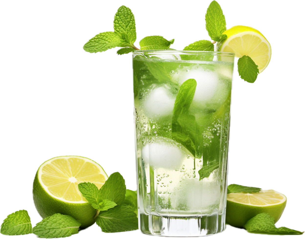 AI generated mojito cocktail with lemon and mint png