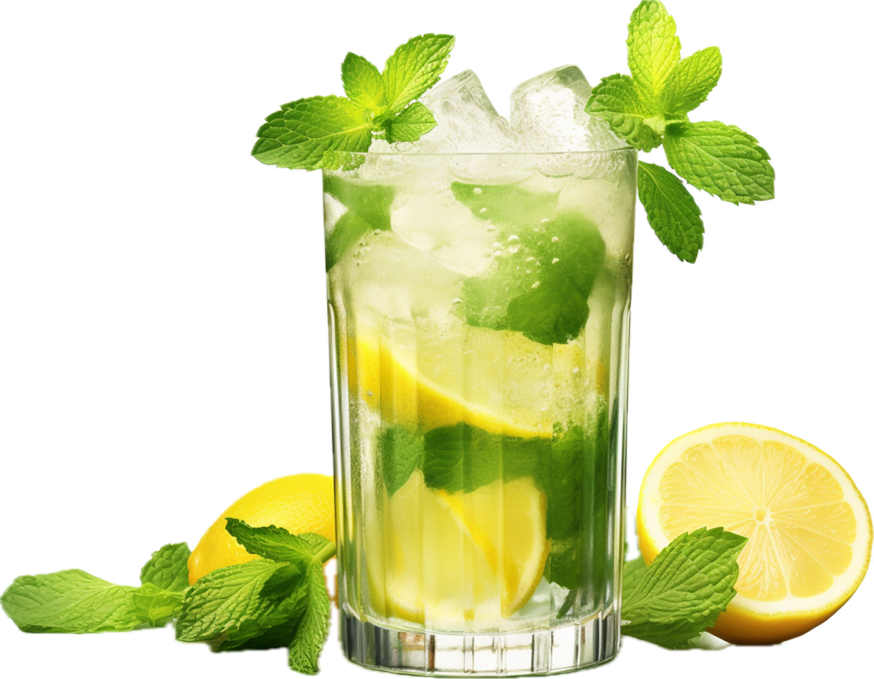 AI generated mojito cocktail with lemon and mint png