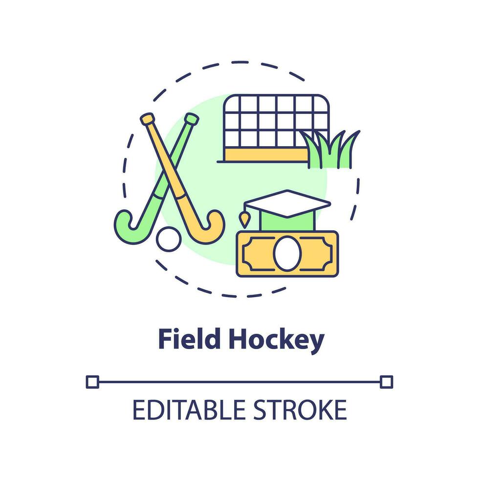 2D editable field hockey thin line icon concept, isolated vector, multicolor illustration representing athletic scholarship. vector