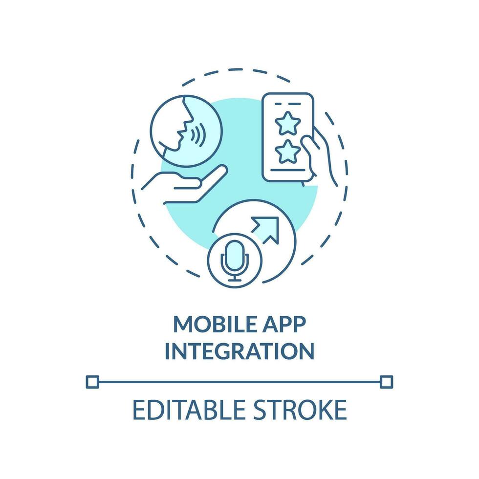 2D editable mobile app integration thin line blue icon concept, isolated vector, illustration representing voice assistant. vector