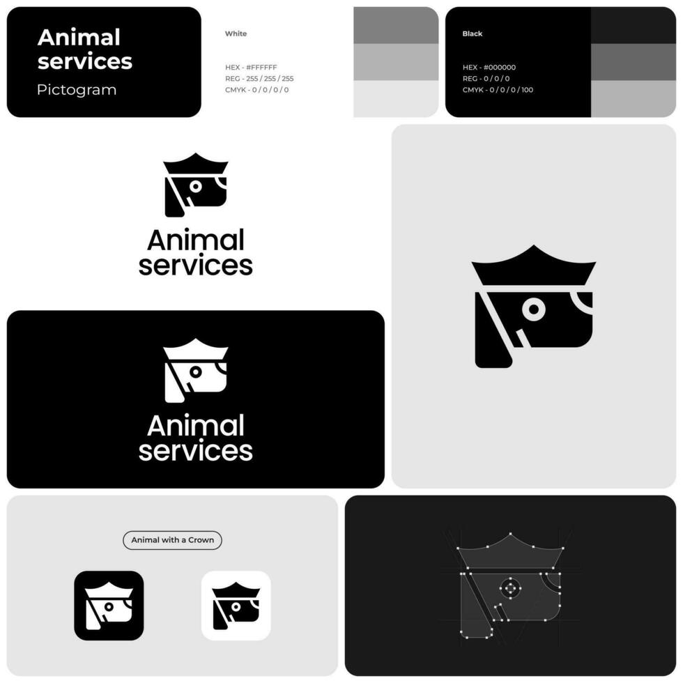 alto calidad animal servicios monocromo glifo negocio logo. marca nombre. prima negocio valor. perro con corona sencillo icono. diseño elemento. visual identidad. adecuado para marca vector