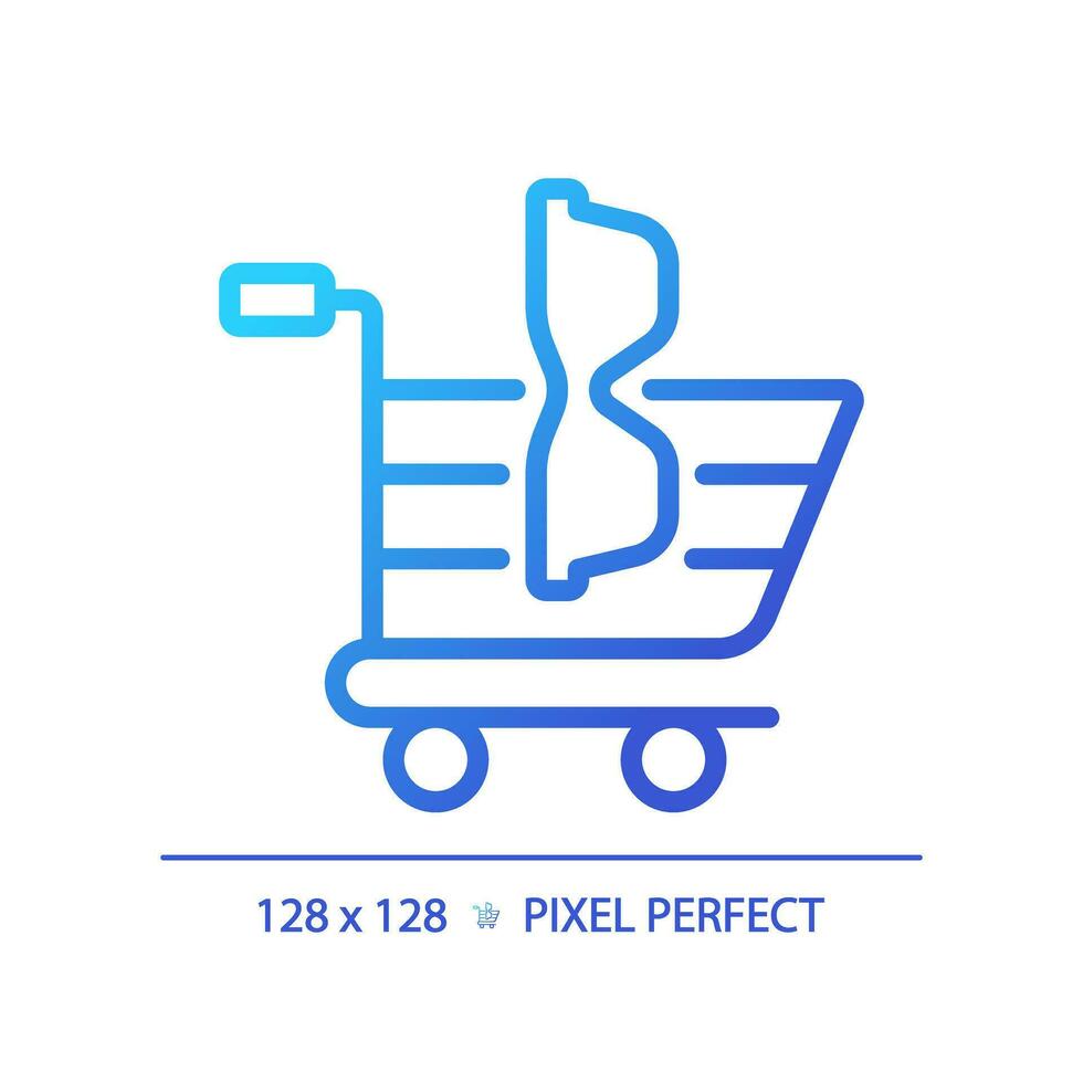 2D pixel perfect gradient eyeglasses with shopping cart icon, isolated vector, thin line illustration representing eye care. vector