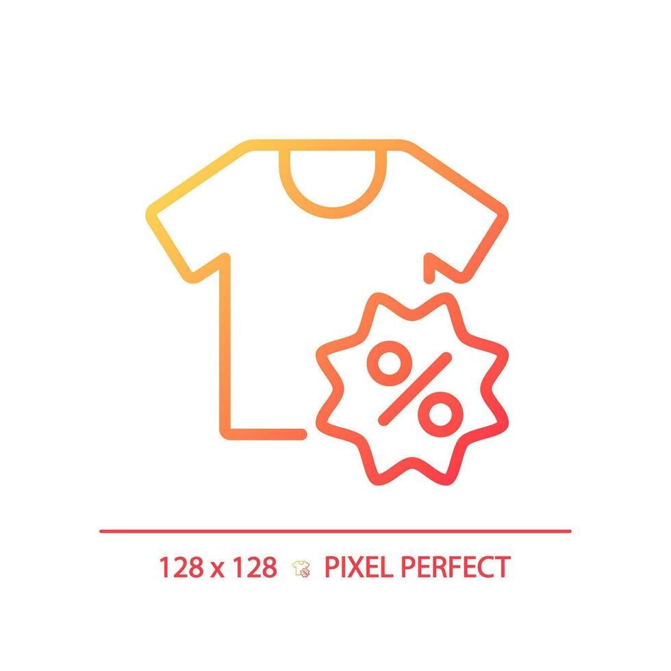 2D pixel perfect gradient clothing discount icon, isolated simple vector, thin line illustration representing discounts. vector