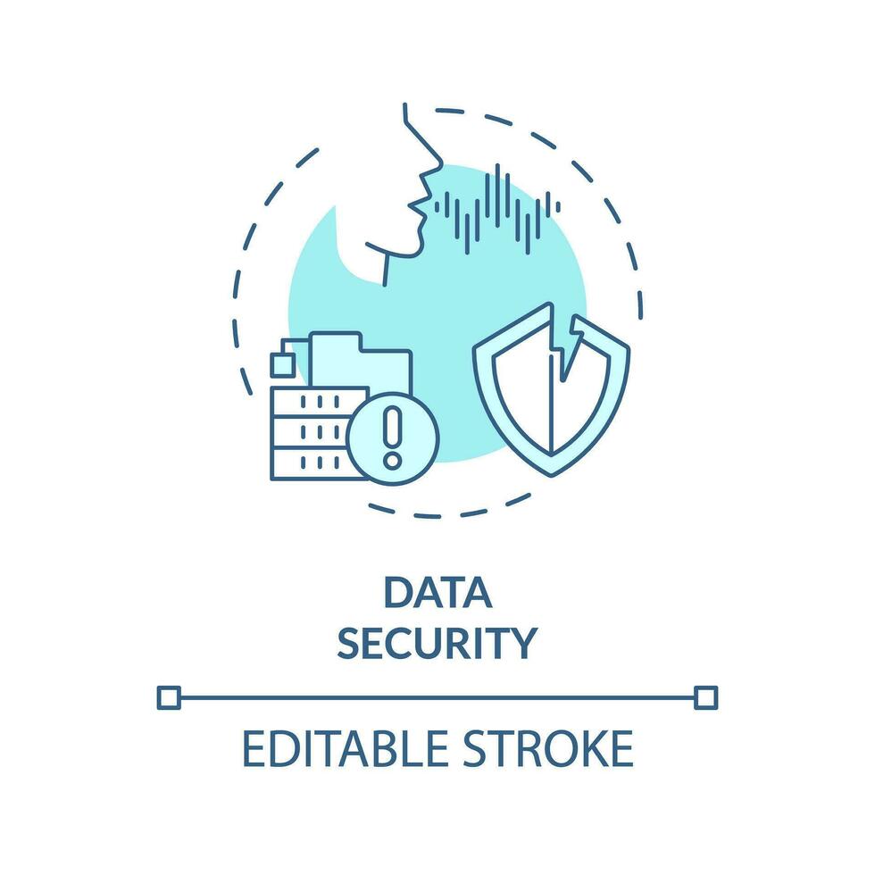 2d editable datos seguridad Delgado línea azul icono concepto, aislado vector, ilustración representando voz asistente. vector