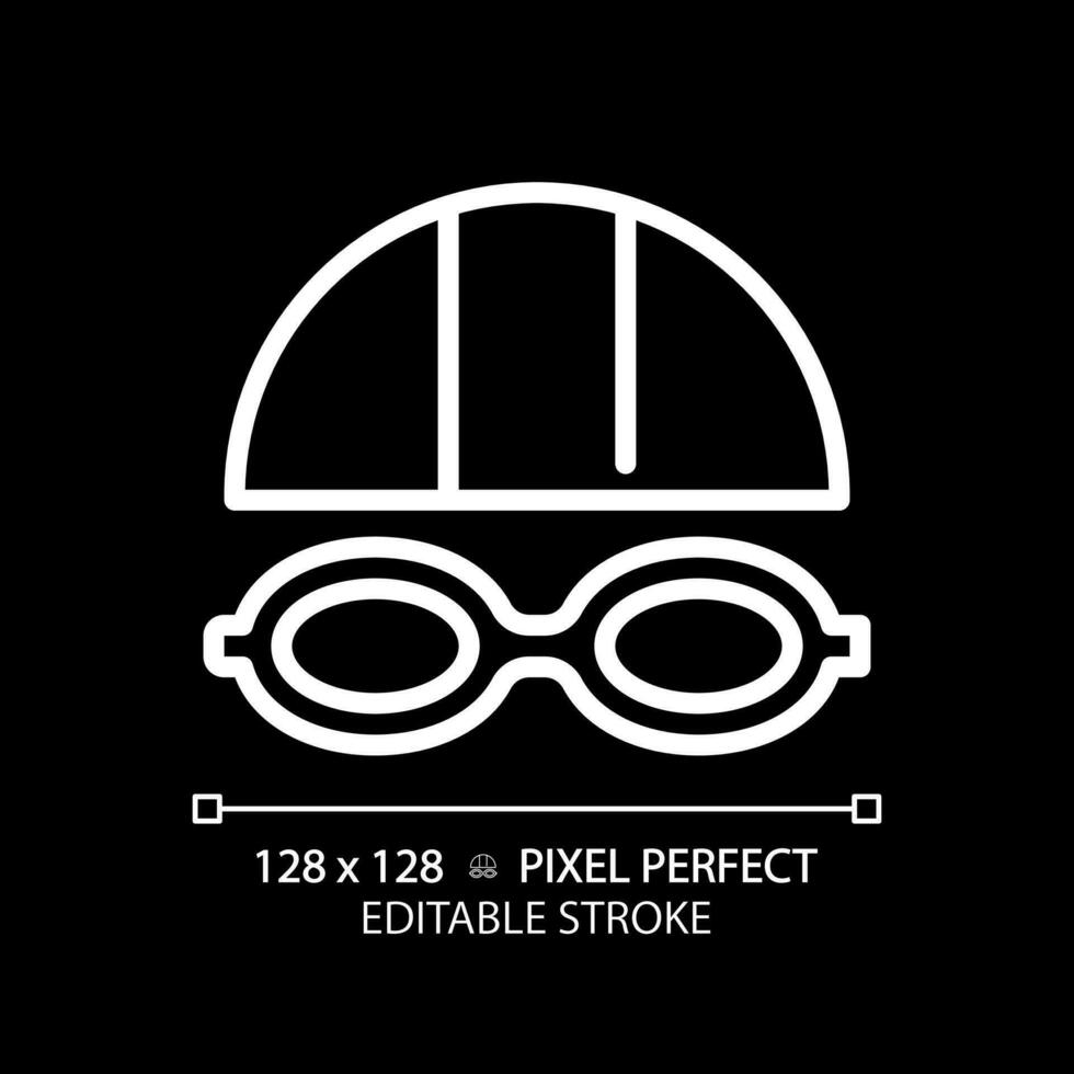 2D pixel perfect editable white swimming goggles icon, isolated vector, thin line illustration representing eye care. vector