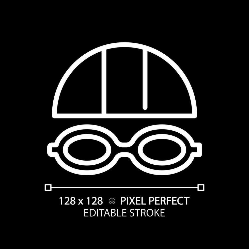 2D pixel perfect editable white swimming goggles icon, isolated vector, thin line illustration representing eye care. vector