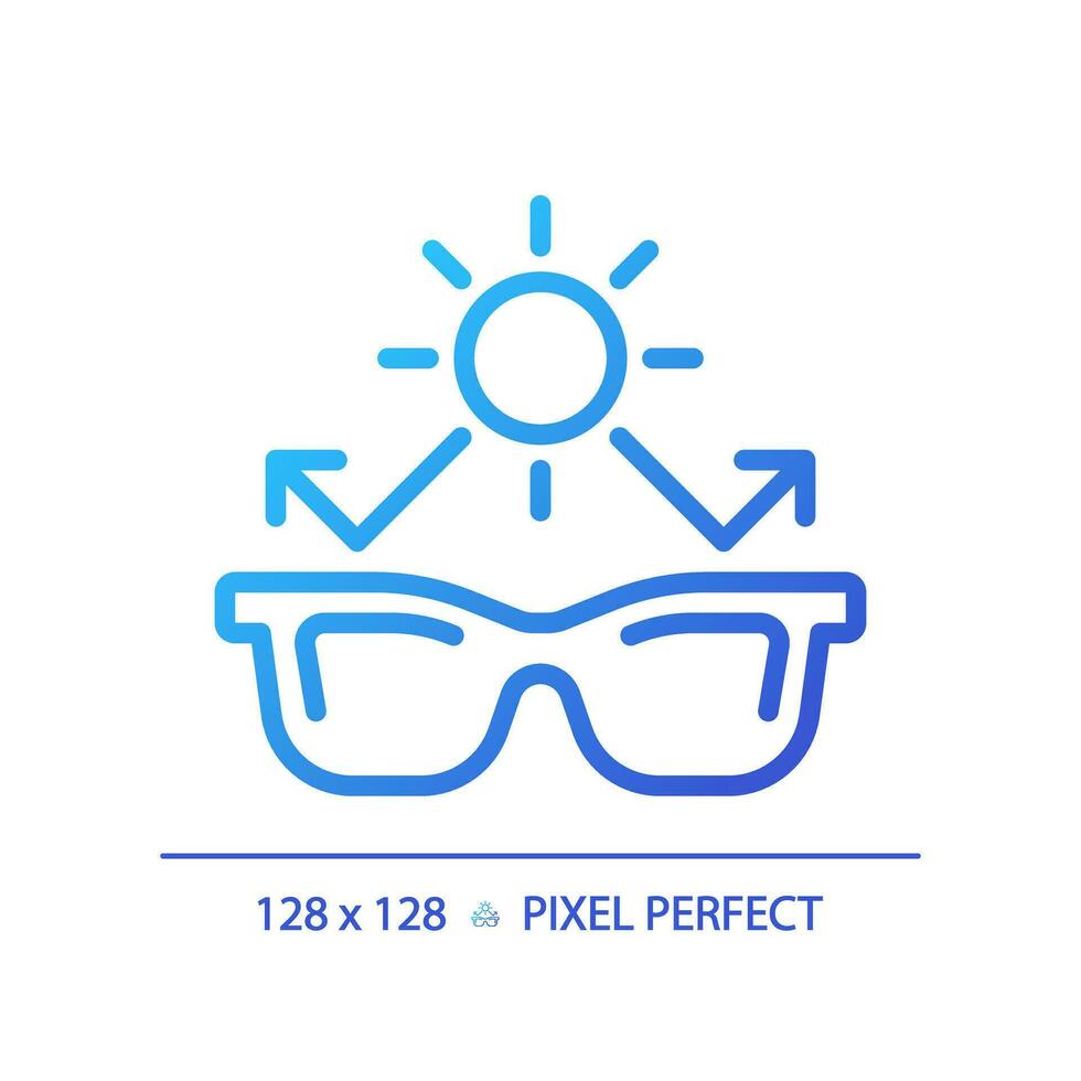 2D pixel perfect gradient sunglasses icon, isolated vector, thin line illustration representing eye care. vector