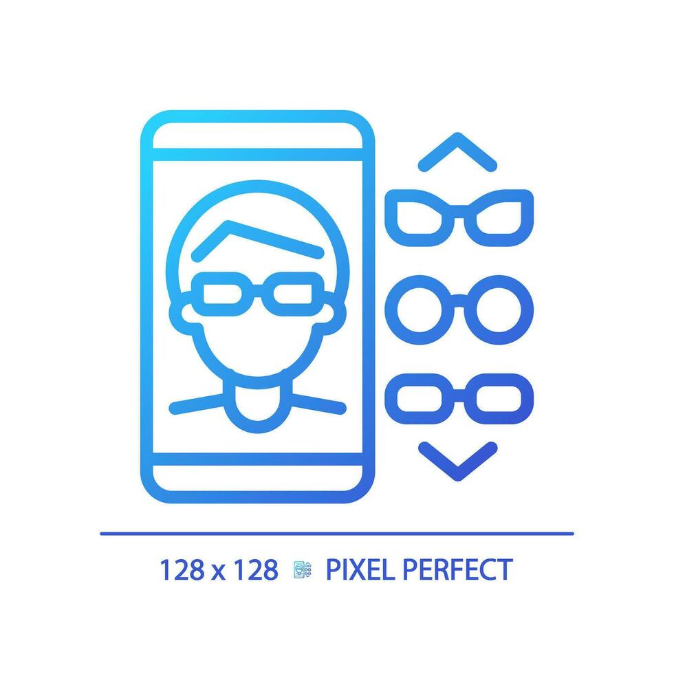 2D pixel perfect gradient eyeglasses app icon, isolated vector, thin line illustration representing eye care. vector