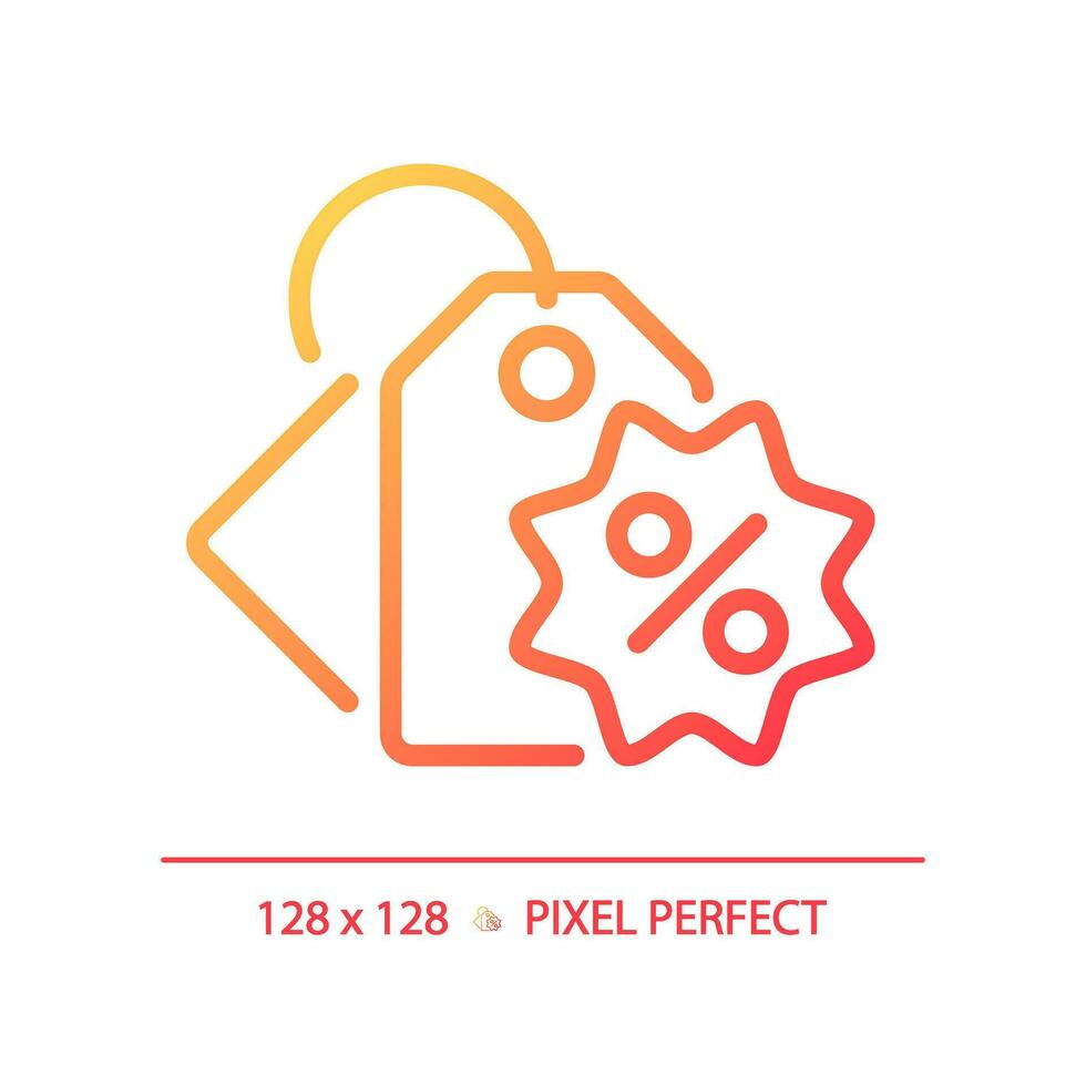 2D pixel perfect gradient price tag icon, isolated simple vector, thin line illustration representing discounts. vector