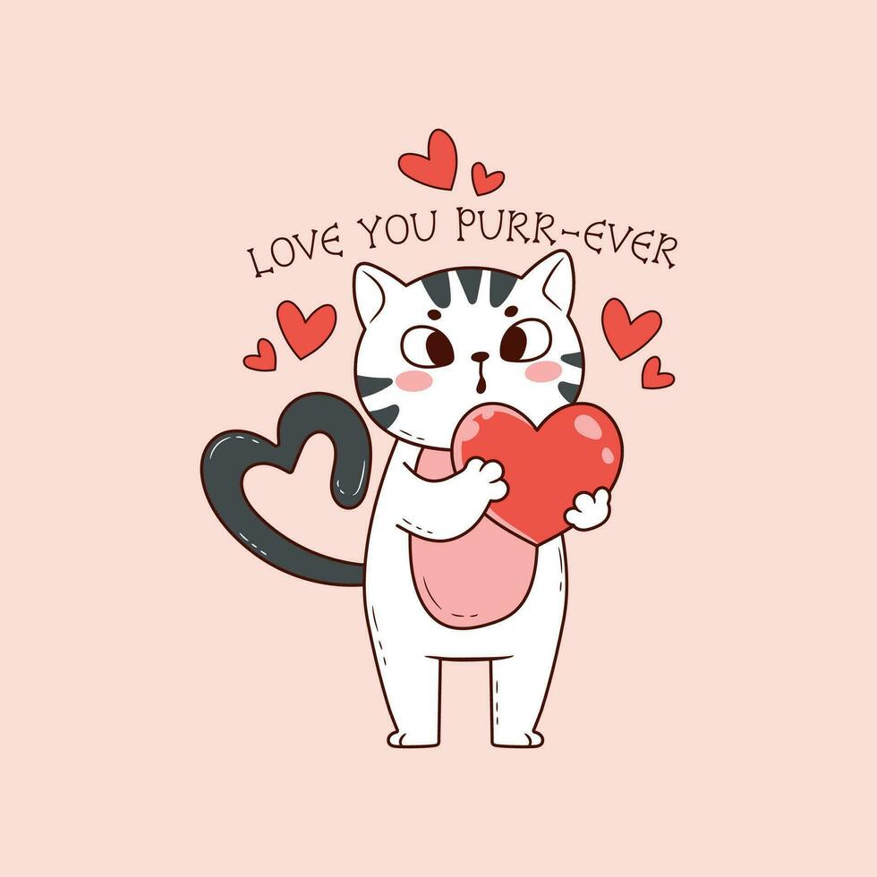 cute cat couple in love with flowers or roses and hearts for valentine's day vector