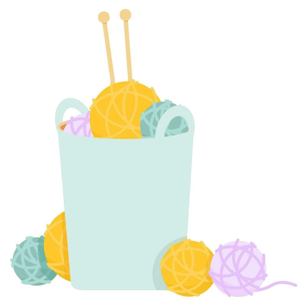Tall basket with different balls of yarn vector