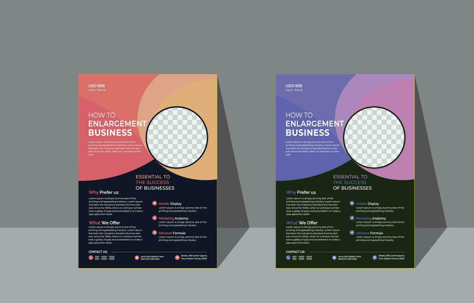 Corporate creative colorful business flyer template design set, abstract business flyer, vector