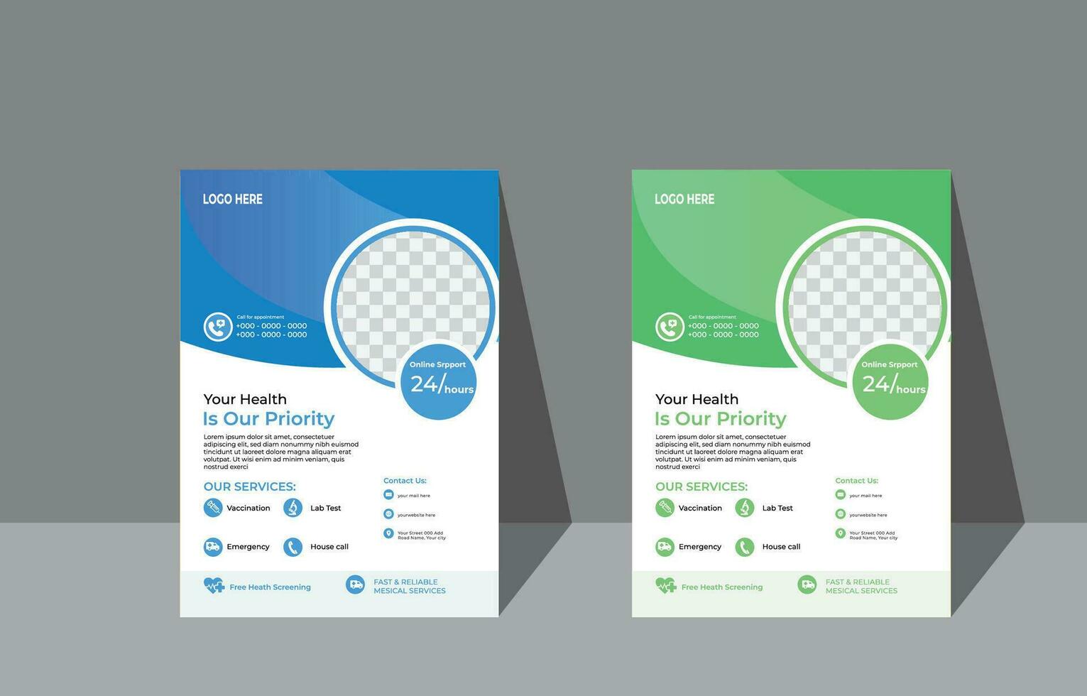 medical flyer, poster, brochure, magazine cover template. Modern green leaf, environment design. - Vector
