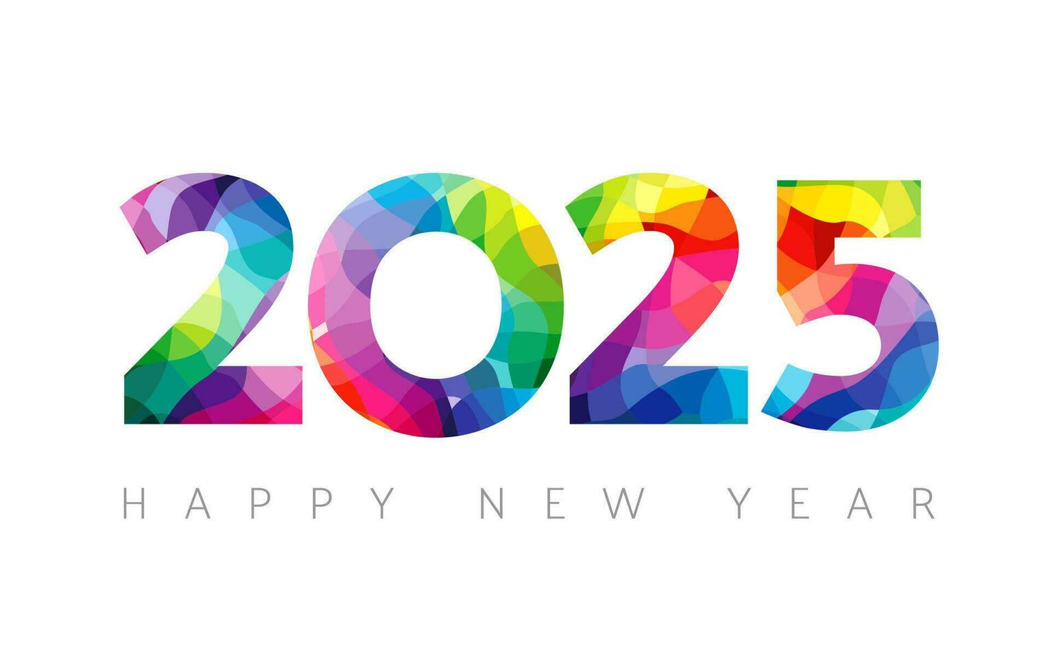 Happy New Year 2025 greeting card design. Minimalist style with cute 2025 icon. Business planner design element. Social media poster concept. Red, green, blue and purple colors. Decorative idea. vector