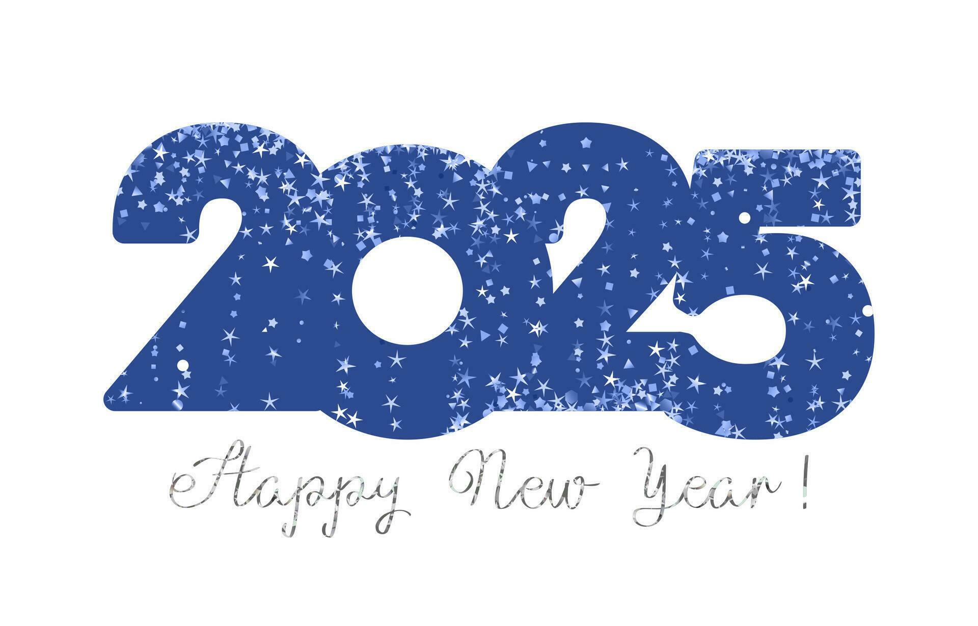 Happy New Year 2025 postcard concept. Shiny glittering design, vintage