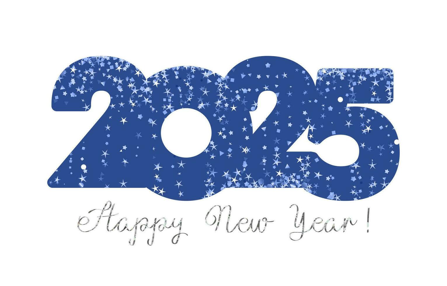 Happy New Year 2025 postcard concept. Shiny glittering design, vintage style. Number logo. Bold icon 2025 with clipping mask. Backdrop with glitters vector