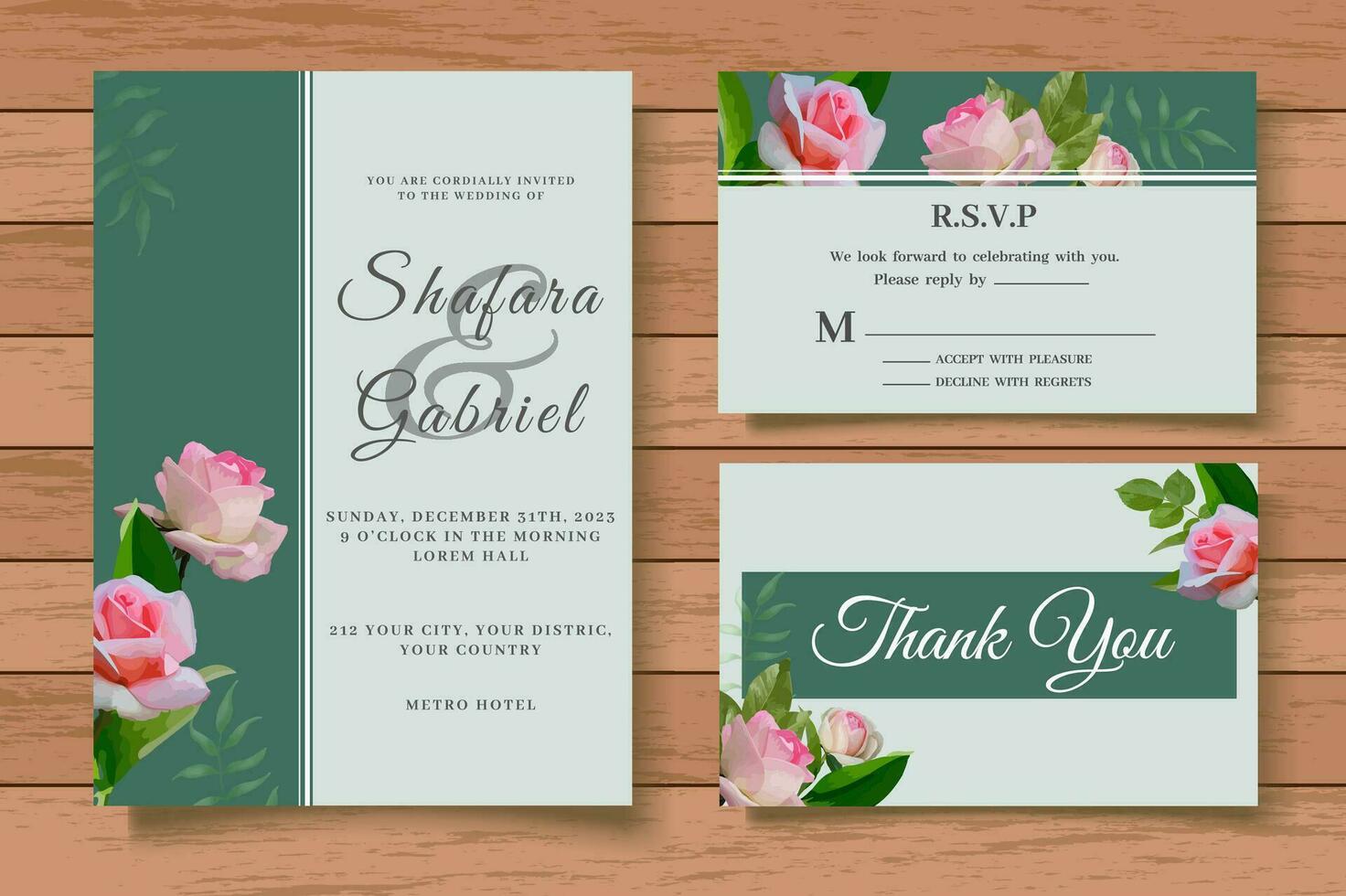 mano dibujado floral Boda invitación tarjeta conjunto vector