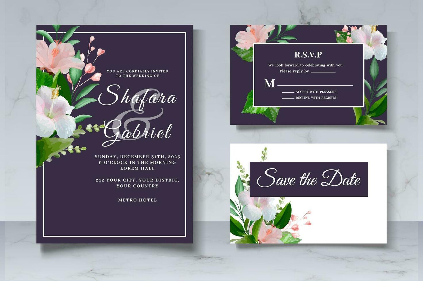 mano dibujado floral Boda invitación tarjeta conjunto vector